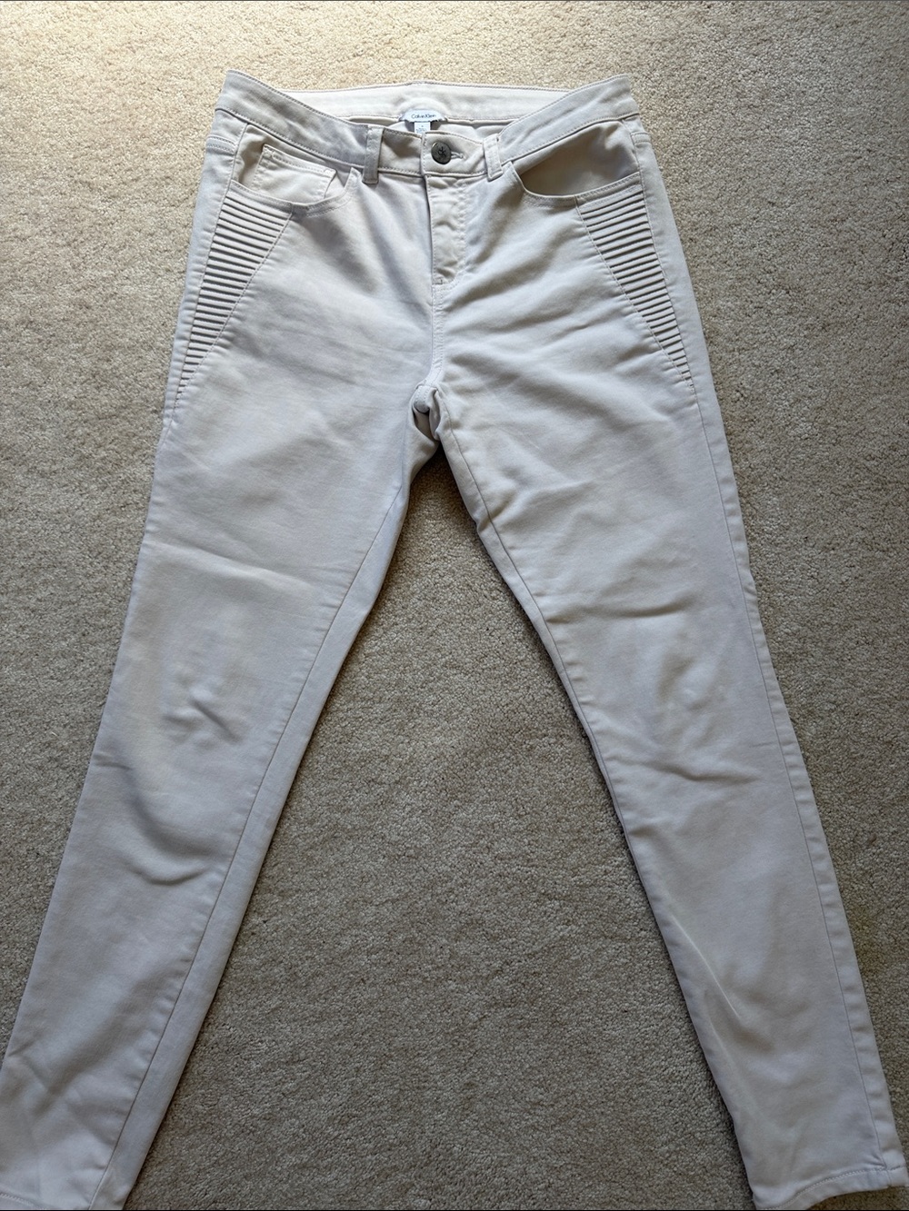 Calvin Klein Cream Skinny Moto-Panel Jeans